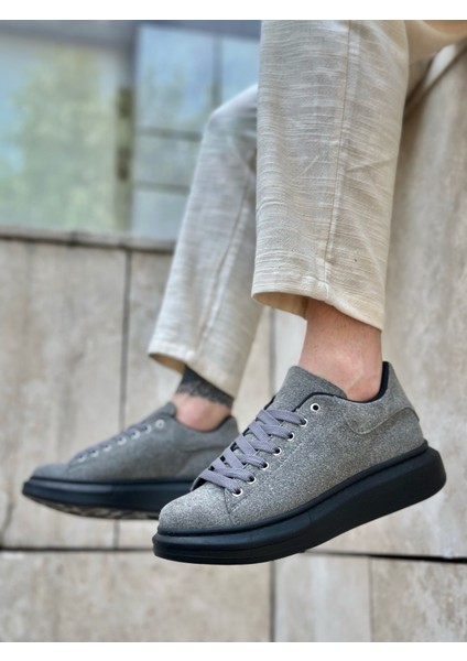 ET0547 Kalın Yüksek Taban Gri Siyah Süet Bağcıklı Spor Erkek Ayakkabı modelleri