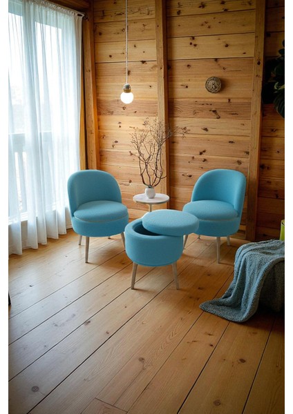 Lorıane Teddy Peluş Berjer ve Puf 3’lü Takım – Salon, Balkon ve Ofis Için Konforlu Çay Seti