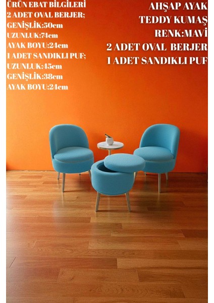 Lorıane Teddy Peluş Berjer ve Puf 3’lü Takım – Salon, Balkon ve Ofis Için Konforlu Çay Seti fiyatları