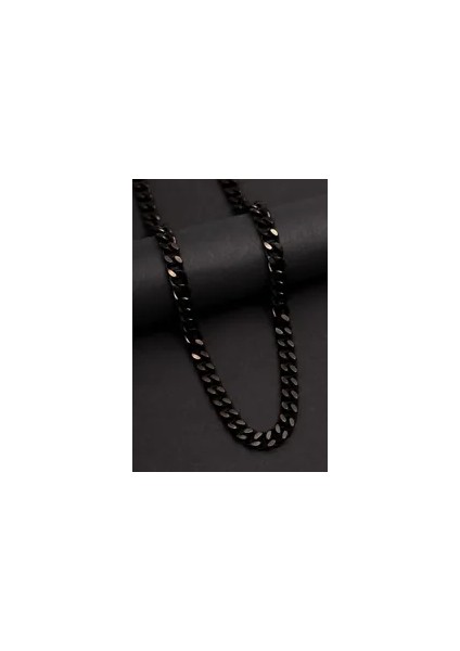 Erkek Kolye - Gurmet Model Erkek Çelik Kolye - Siyah Renk - 7 mm Kalınlık - Paslanmaz Çelik