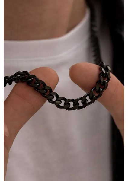 Erkek Kolye - Gurmet Model Erkek Çelik Kolye - Siyah Renk - 7 mm Kalınlık - Paslanmaz Çelik fiyatları