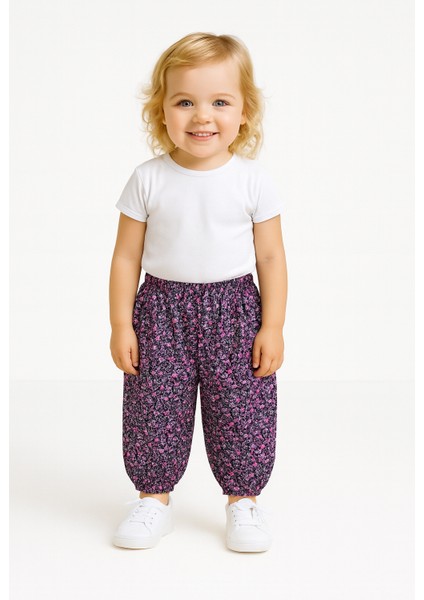 Kız Çocuk Lastikli Viskon Desenli Şalvar