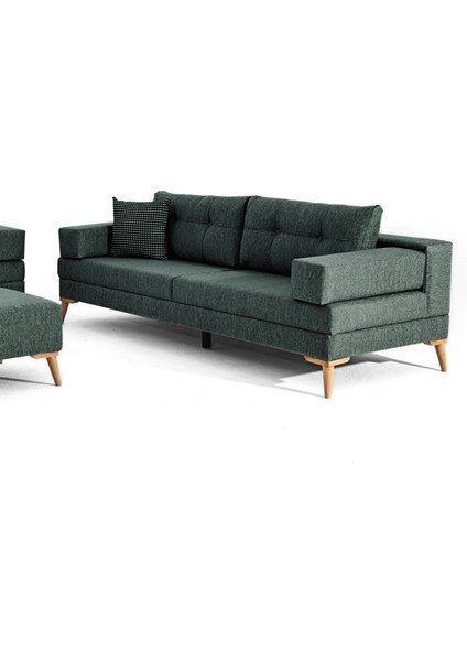 Zeri Modüler Yataklı Koltuk Takımı & 2 Adet Üçlü Kanepe & Puflu Köşe Takımı (3+3) - Koyu Yeşil - 125 fiyatları