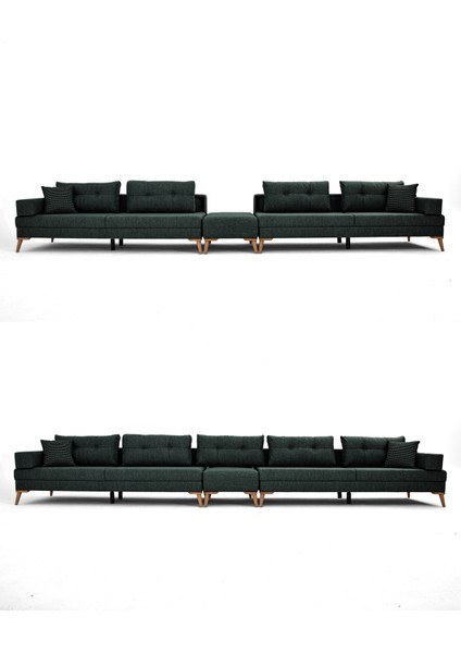 Zeri Modüler Yataklı Koltuk Takımı & 2 Adet Üçlü Kanepe & Puflu Köşe Takımı (3+3) - Koyu Yeşil - 125 modelleri