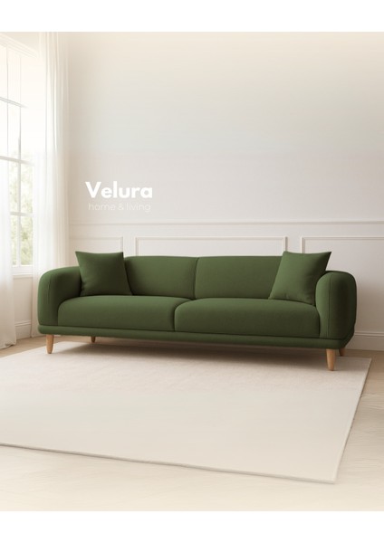 Lara Sırt Mekanizmalı Üç Adet Üçlü Kanepe & Yataklı 3'lü Koltuk (3+3+3) - Yeşil