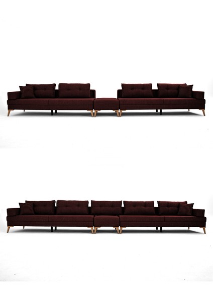 Zeri Modüler Yataklı Koltuk Takımı & 2 Adet Üçlü Kanepe & Puflu Köşe Takımı (3+3) - Bordo - 173 modelleri