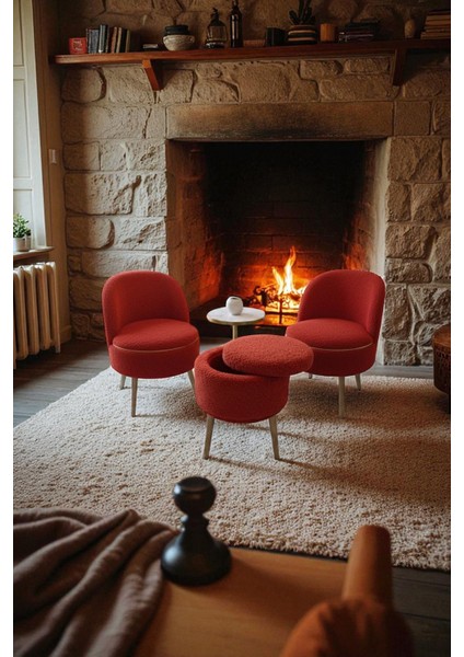 Lorıane Teddy Peluş Berjer ve Puf 3’lü Takım – Salon, Balkon ve Ofis Için Konforlu Çay Seti fırsatları