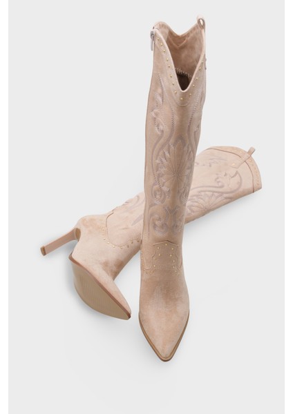 Kadın Sivri Burun Western Kovboy Topuklu Günlük Çizme Hislev Kahve modelleri