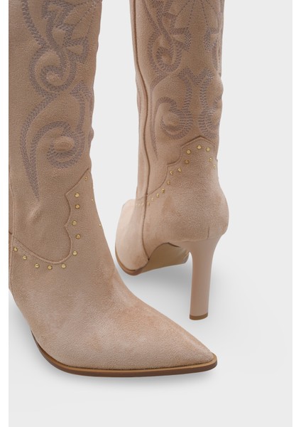 Kadın Sivri Burun Western Kovboy Topuklu Günlük Çizme Hislev Kahve fırsatları