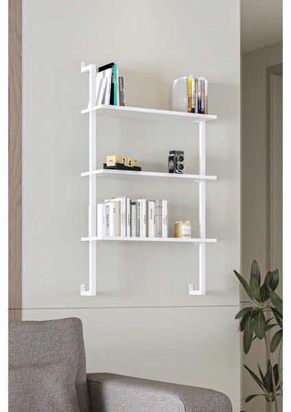 60X20 cm Beyaz Metal 3 Raflı Duvar Rafı | Kitaplık & Mutfak Banyo Organizer fiyatları