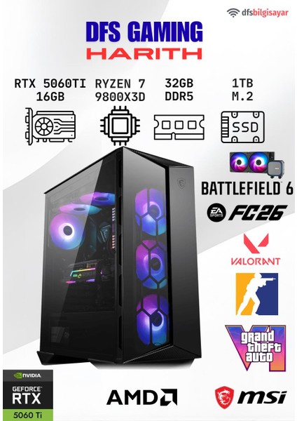 Dfs Gamıng Harıth Ryzen 7 9800X3D-B650M-RTX 5060 Tı 16GB-32GB Ddr5 Ram-1tb M.2 Ssd-Oyuncu Bilgisayarı Sistem Tavsiyesi