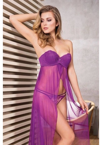 Balenli Destekli Dolgulu Askısız Straplez Çıkabilen Tül Aksesuarlı Dantelli Sütyen ve String Takım fiyatları