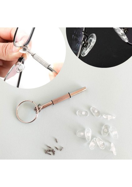 Gözlük Burunluk ve Tornavida Seti 10 Adet Burunluk ve Vida Çelik Tornavida