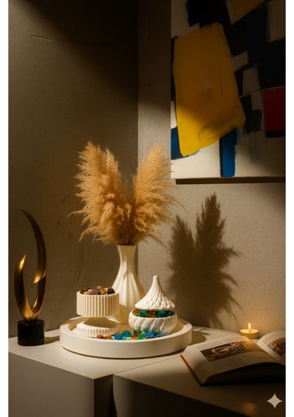 Modern Beyaz Dekoratif Set – 4 Parçalı Minimalist Tasarım fiyatları