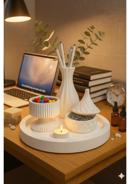 Modern Beyaz Dekoratif Set – 4 Parçalı Minimalist Tasarım fırsatları