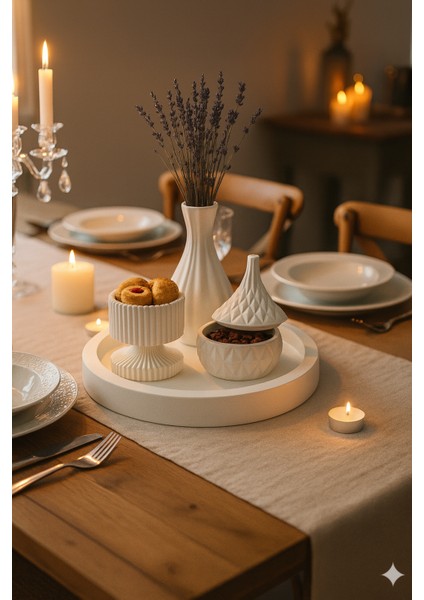 Modern Beyaz Dekoratif Set – 4 Parçalı Minimalist Tasarım indirimleri