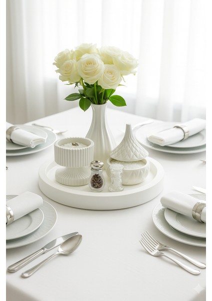 Modern Beyaz Dekoratif Set – 4 Parçalı Minimalist Tasarım