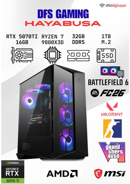 Dfs Gamıng Hayabusa Ryzen 7 9800X3D-B650M-RTX 5070 Tı 16GB-32GB Ddr5 Ram-1tb M.2 Ssd-Oyuncu Bilgisayarı Sistem Tavsiyesi