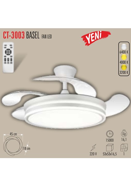 Teknikerelektrik Cata CT-3003 Basel Dimlenebilir 3 Renk Ledli Tavan Vantilatörü modelleri