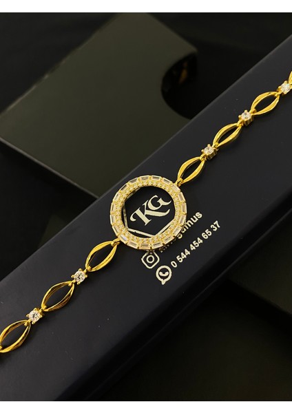 925 Ayar Gümüş Çeyrek Altın Takmak Için Gümüş Kadın Bileklik (18+3cm) (Altın Yaldızlı) Kg4