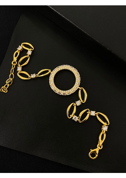 925 Ayar Gümüş Çeyrek Altın Takmak Için Gümüş Kadın Bileklik (18+3cm) (Altın Yaldızlı) Kg4