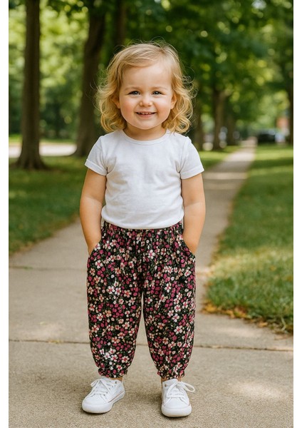 Kız Çocuk Lastikli Viskon Desenli Şalvar