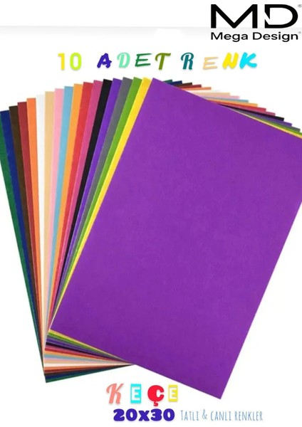 Renkli Keçe 20X30 cm 10 Renk 180 gr Ince Etkinlik Hobi Için Kansorejen Madde Içermez