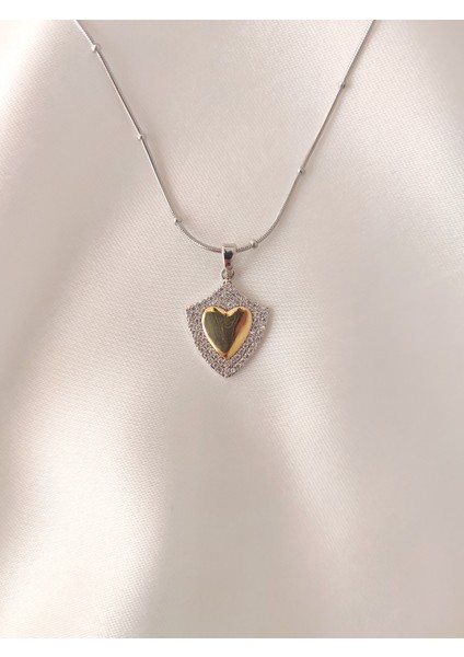 Kadın Çelik Zirkon Taşlı Plaka Kalp Kolye