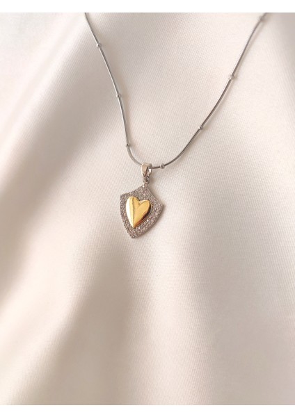 Kadın Çelik Zirkon Taşlı Plaka Kalp Kolye fiyatları