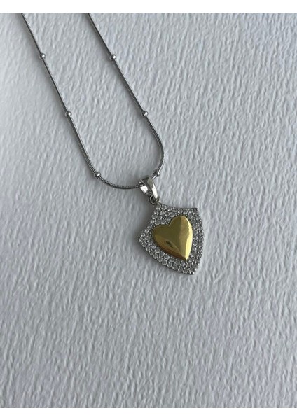 Kadın Çelik Zirkon Taşlı Plaka Kalp Kolye fırsatları
