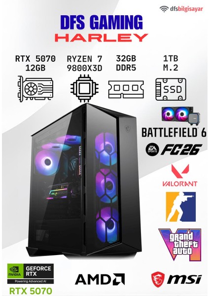 Dfs Gamıng Harley Ryzen 7 9800X3D-B650M-RTX 5070 12GB-32GB Ddr5 Ram-1tb M.2 Ssd-Oyuncu Bilgisayarı Sistem Tavsiyesi