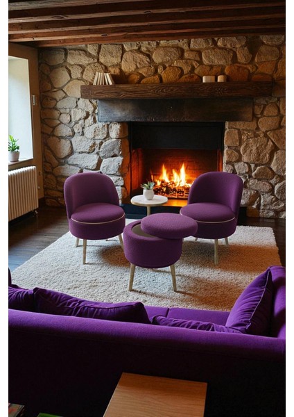 Lorıane Teddy Peluş Berjer ve Puf 3’lü Takım – Salon, Balkon ve Ofis Için Konforlu Çay Seti