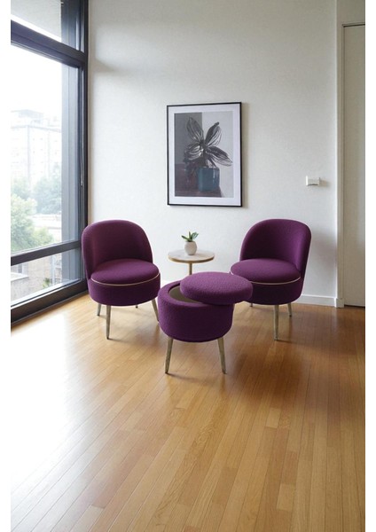 Lorıane Teddy Peluş Berjer ve Puf 3’lü Takım – Salon, Balkon ve Ofis Için Konforlu Çay Seti fırsatları