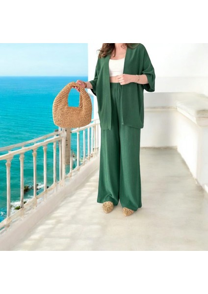 Kadın Likralı Bürümcük Kumaş Yazlık 2li Alt-Üst Takım Petrol Rengi fiyatları