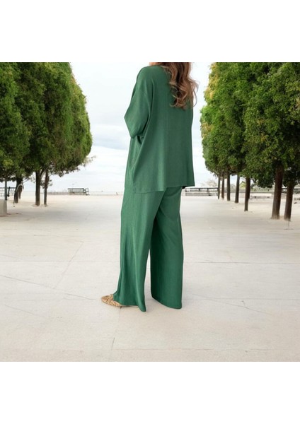 Kadın Likralı Bürümcük Kumaş Yazlık 2li Alt-Üst Takım Petrol Rengi modelleri