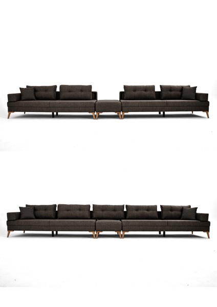 Zeri Modüler Yataklı Koltuk Takımı & 2 Adet Üçlü Kanepe & Puflu Köşe Takımı (3+3) - Kahve - 157 modelleri