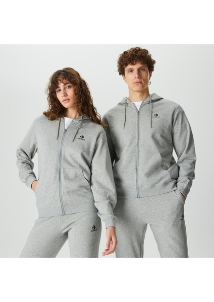 Go-To Embroidered Star Chevron Standard Fit Full-Zip Unisex Gri Kapüşonlu Eşofman ÜSTÜ.035