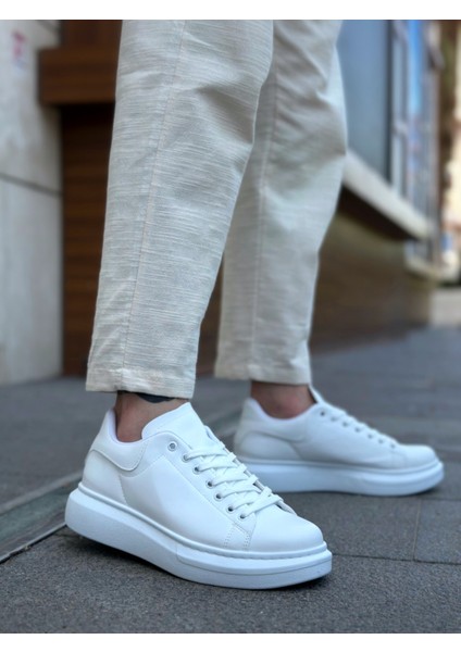 ET0547 Kalın Yüksek Taban Beyaz Bağcıklı Spor Erkek Ayakkabı