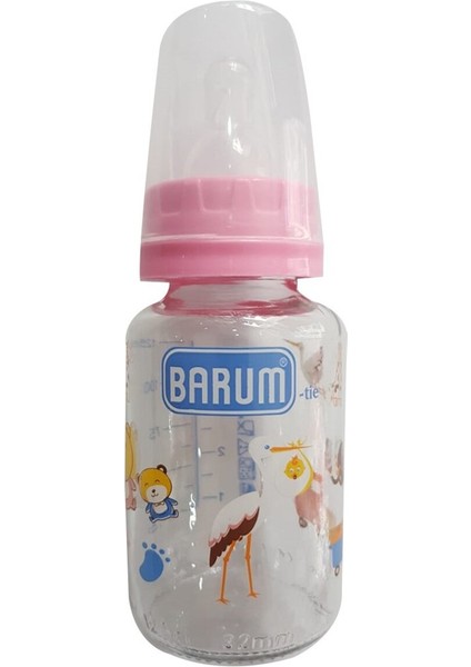 Pembe Leylekli Cam Bebek Biberon 125 Ml, Sağlıklı ve Şık Tasarım