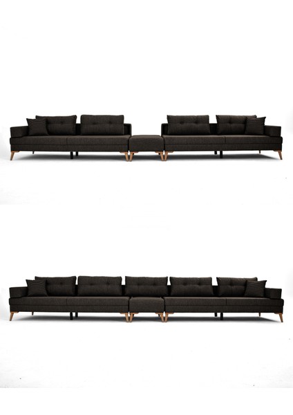 Zeri Modüler Yataklı Koltuk Takımı & 2 Adet Üçlü Kanepe & Puflu Köşe Takımı (3+3) - Koyu Kahve - 169 modelleri