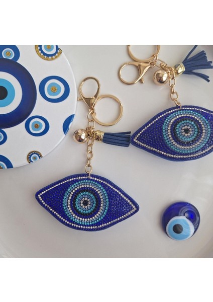 Lüks Hediyelik Nazar Boncuklu Taşlı Göz Anahtarlık - Çanta Süsü (14,x9,5 Cm) fiyatları