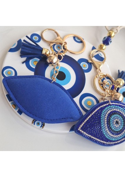 Lüks Hediyelik Nazar Boncuklu Taşlı Göz Anahtarlık - Çanta Süsü (14,x9,5 Cm) modelleri