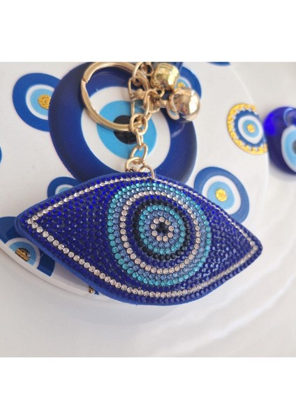 Lüks Hediyelik Nazar Boncuklu Taşlı Göz Anahtarlık - Çanta Süsü (14,x9,5 Cm) fırsatları
