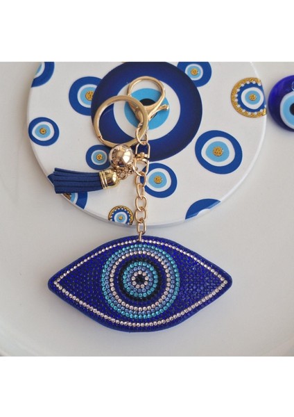 Lüks Hediyelik Nazar Boncuklu Taşlı Göz Anahtarlık - Çanta Süsü (14,x9,5 Cm) indirimleri