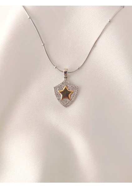 Kadın Çelik Zirkon Taşlı Plaka Yıldız Kolye