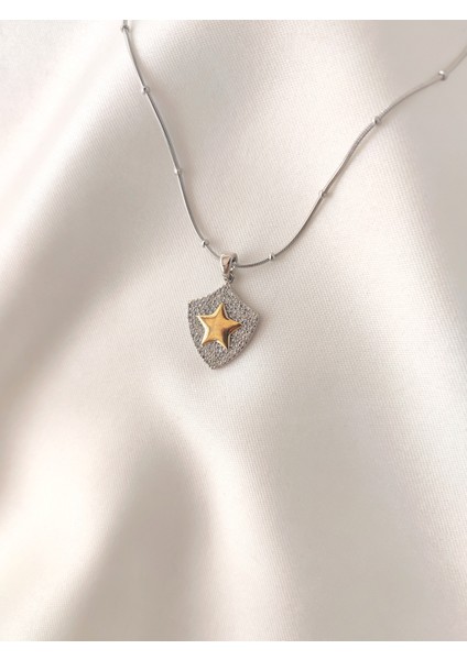 Kadın Çelik Zirkon Taşlı Plaka Yıldız Kolye fiyatları