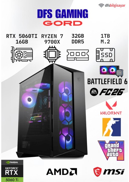 Dfs Gamıng Gord Ryzen 7 9700X-B650M-RTX 5060 Tı 16GB-32GB Ddr5 Ram-1tb M.2 Ssd-Oyuncu Bilgisayarı Sistem Tavsiyesi
