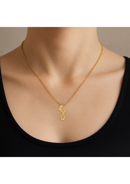 Altın Plakalı 14 Ayar Bayanlara Özel Zincirli Anne ve Çocuk Sevgisi Motifli Hediyelik KOLYE-658