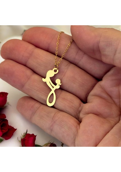 Altın Plakalı 14 Ayar Bayanlara Özel Zincirli Anne ve Çocuk Sevgisi Motifli Hediyelik KOLYE-658 fırsatları