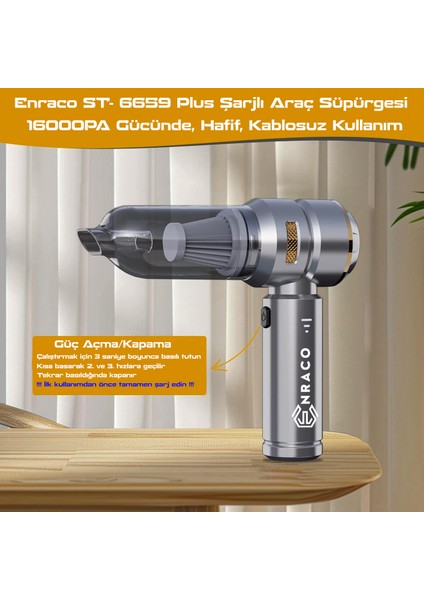 ST-6659 Plus 16000PA Güçlü Portatif Taşınabilir Vakumlu Kablosuz Üflemeli Araç Süpürgesi modelleri